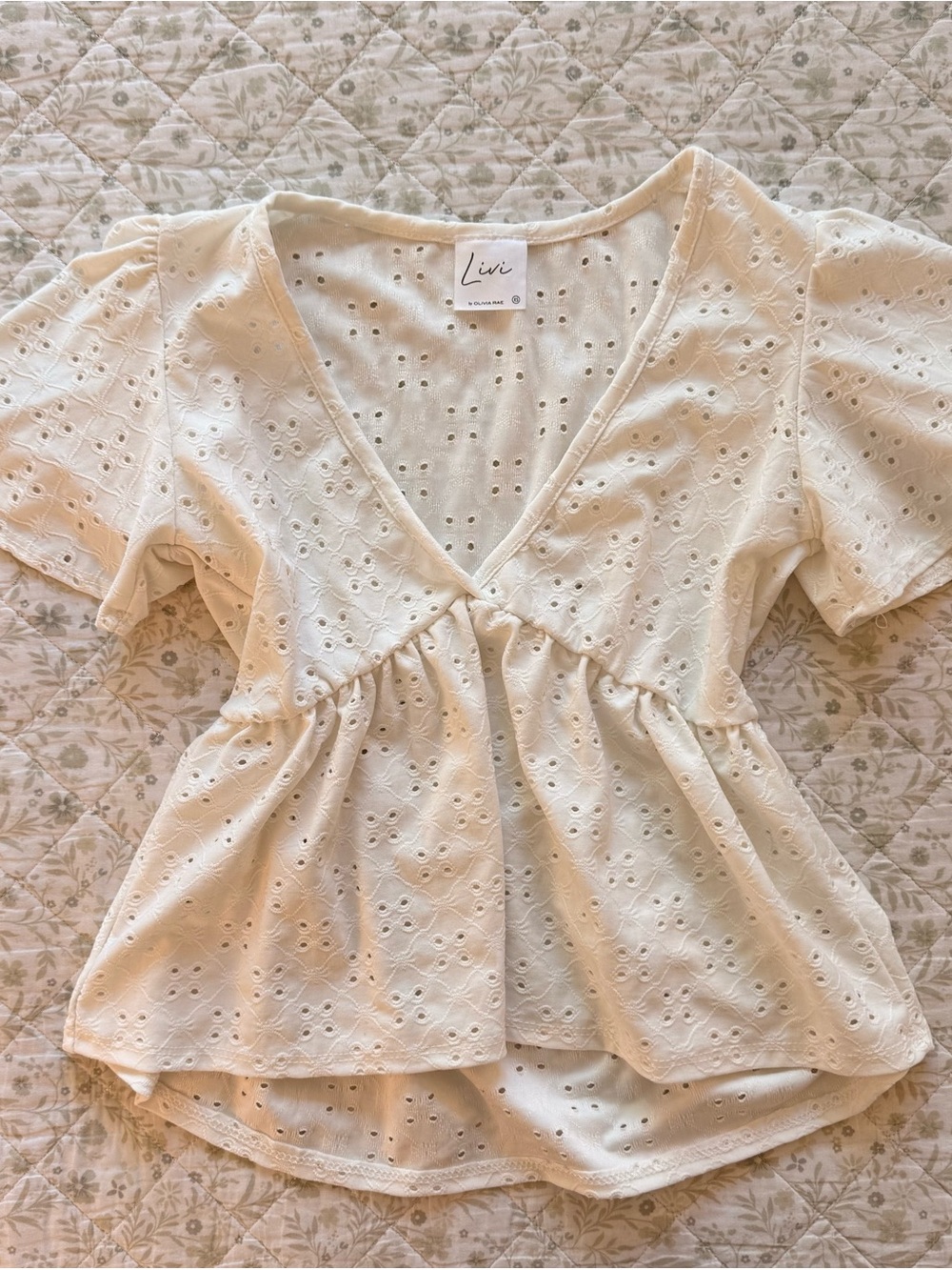 Livi by Olivia Rae white eyelet blouse with v neck